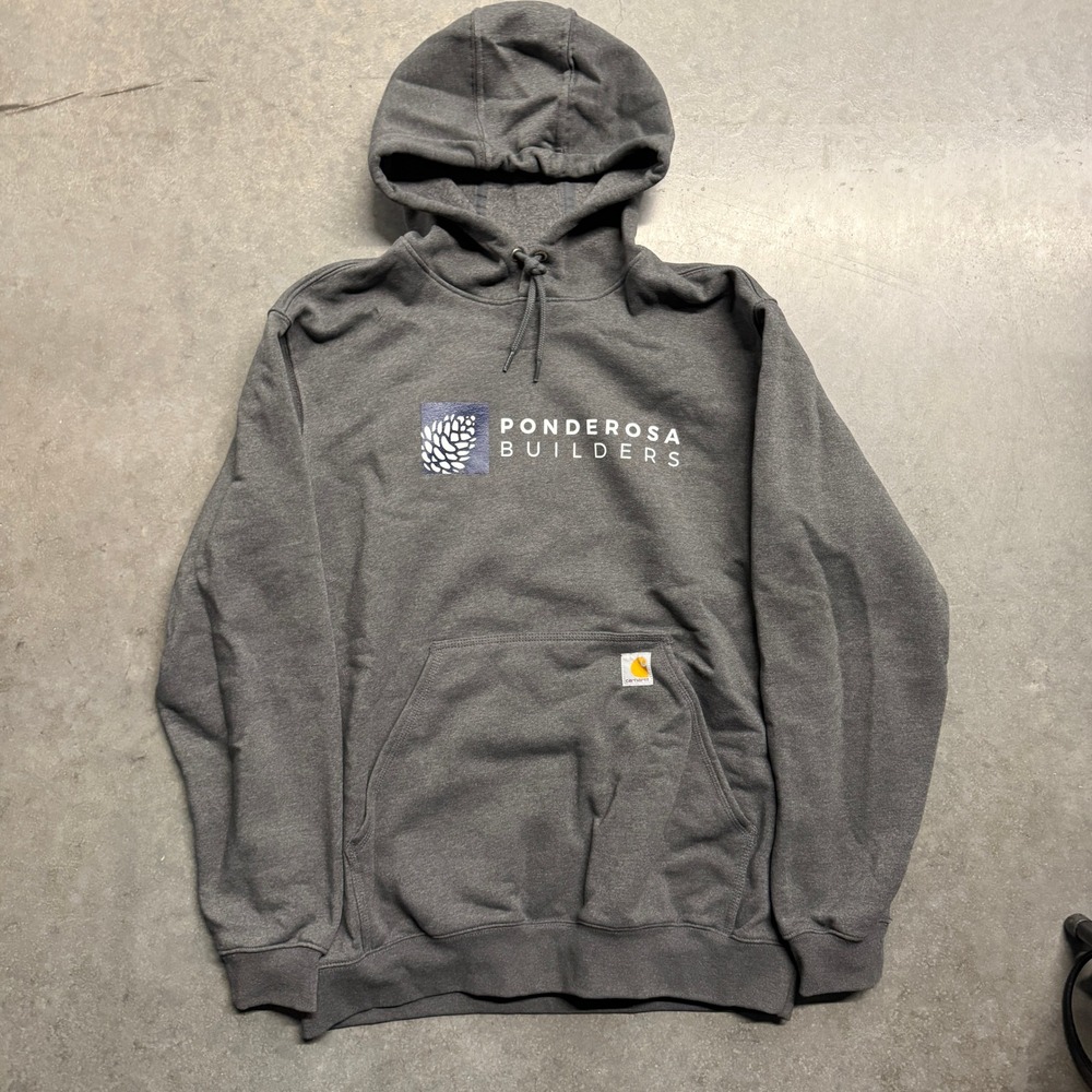 Carhartt Mens Loose Fit Hoodie Charcoal Grey Ponderosa Builders Graphic Large